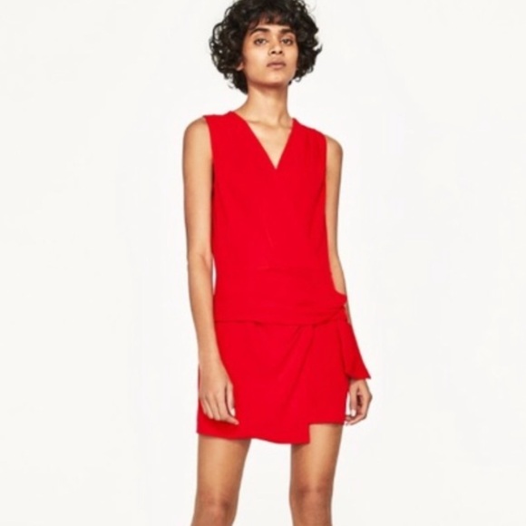 Zara Red Sleeveless Front Tie Knot Short Romper/Jumpsuit Size Medium - Picture 5 of 9